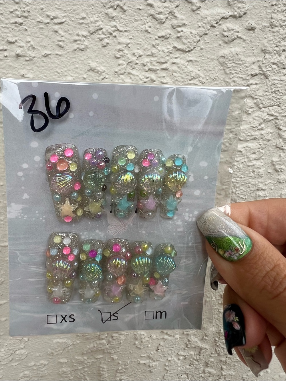Press on Nails Kawaii Mermaid Junk Nails Size Small Set of Ten
